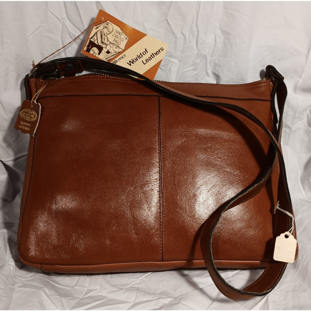 MCI Fine Handbags VTG Brown Leather Shoulder Bag Purse Made in Hong Kong NOS